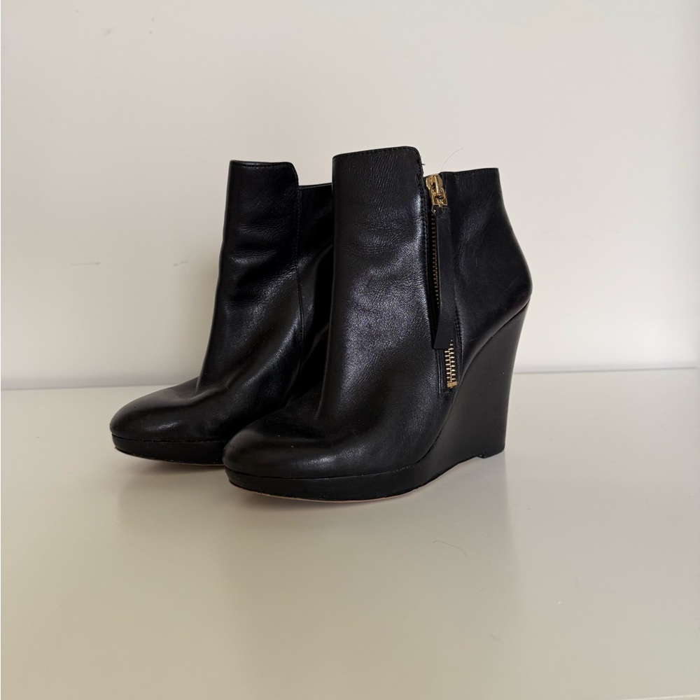 MK Black Leather Wedge Ankle Boots